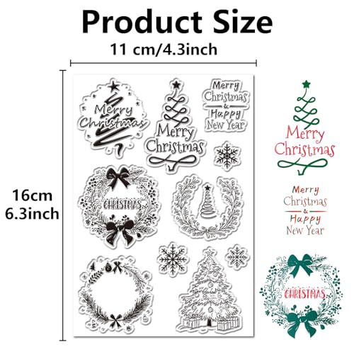 CRASPIRE Christmas Wreath Clear Rubber Stamps Christmas Trees Snowflake Reusable Transparent Silicone Stamp Seals for Xmas Winter Journaling Card Making Decor DIY Craft Scrapbooking Photo Album - Image 2