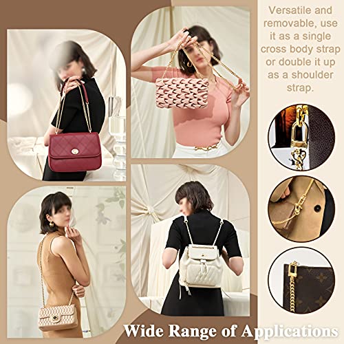 Image of 4Pcs Light Gold Luxury Fashion 7.5 Inch /19cm Replacement Flat Chain Strap with Buckles Set, Flat 0.4 inch Wide Enough 2.4mm Perfect for DIY Metal Shoulder Purse Replacement (Light Gold, 7.9 inch)