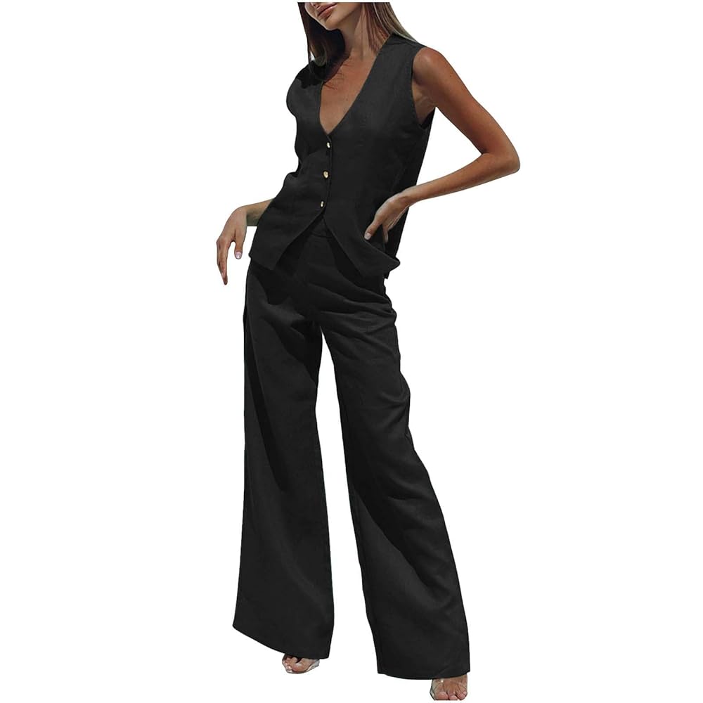 Set Due Pezzi Donna SYLVACHIC - Camicia E Pantaloni Lino Gamba Larga, Taglia Unica | Casual Elegante - Foto 8