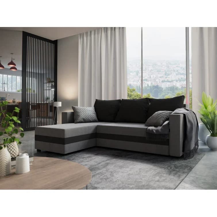 Ethan 5 Seater Living Room Corner Sofa Set (Light Grey/Black)-image-21