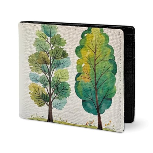 Spring Watercolor Eucalyptus Trees Wallet Elegant Leather Wallets with ID Window & 2 Card Slots, Slim Bifold Wallet for Men Women2