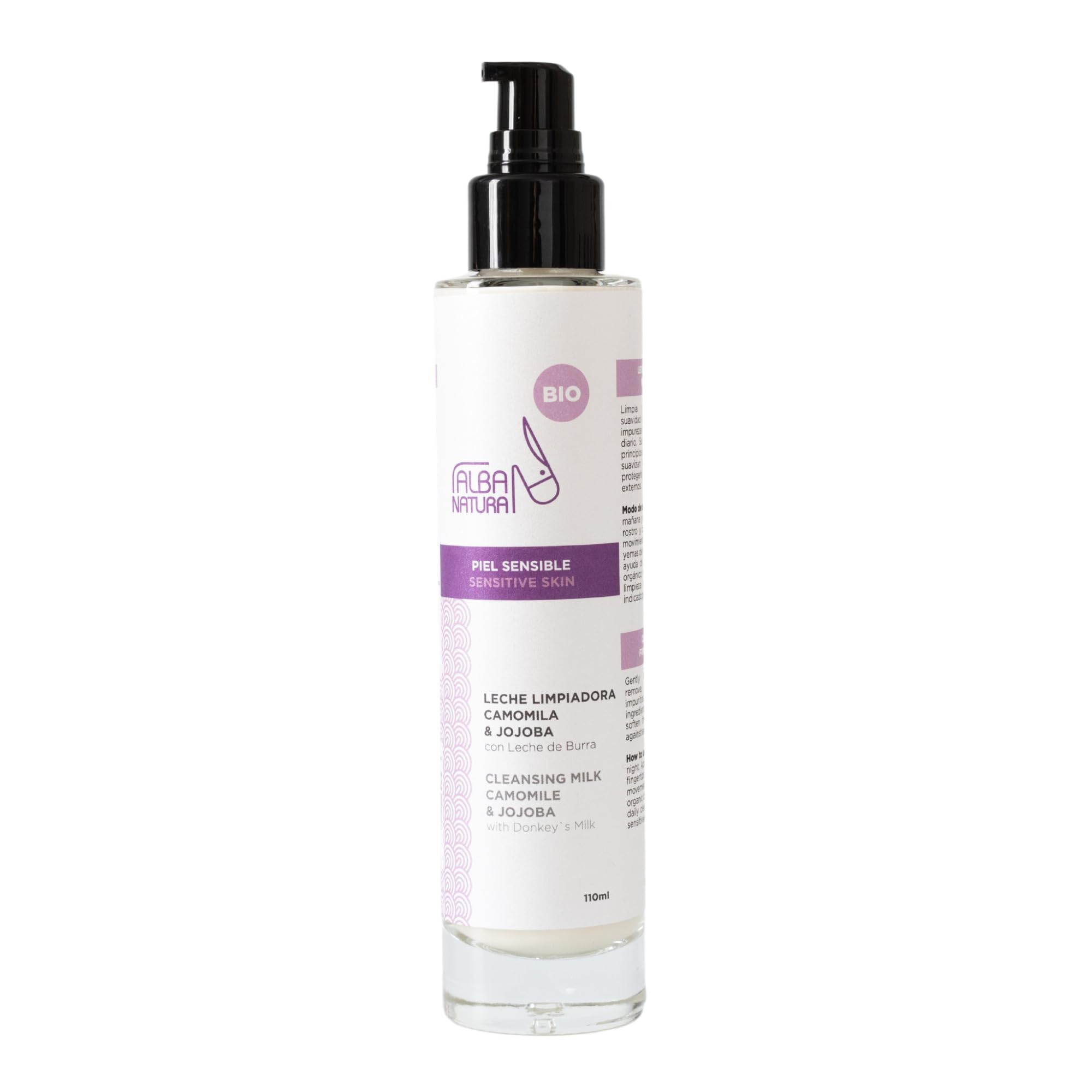 Alba Natura - Leche Limpiadora para Piel Sensible - Leche Limpiadora a Base Aceite de Jojoba y Leche de Burra - Limpiador y Desmaquillante - Efecto Suavizante - 110ml