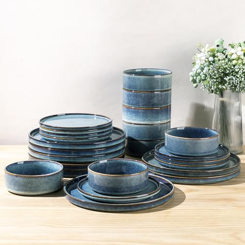 AmorArc Stoneware Dinnerware Sets for 8,24 Piece Plates and Bowls Sets