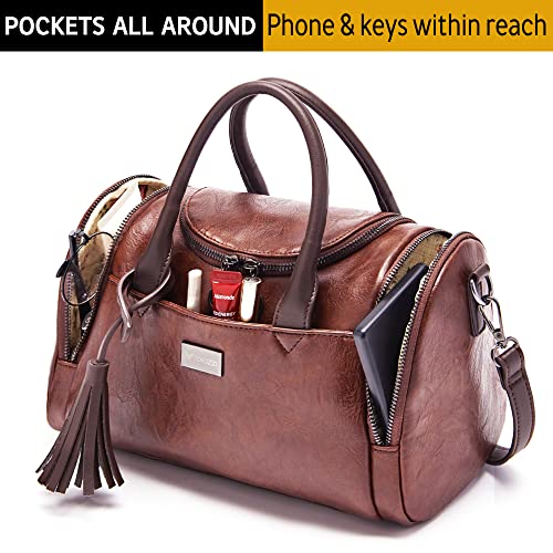 Rofozzi Mini Barrel Handbag For Women - Small Faux Leather Crossbody Bag With Top Handles - Multi-Compartment Shoulder Tote - Water-Resistant Easy To Clean Vegan Leather Purse - Birthday Gift #TOP4