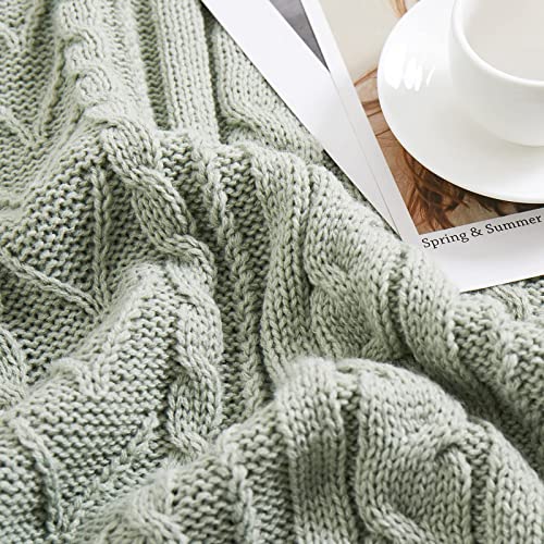 Aormenzy Sage Green Cable Knit Throw Blanket Queen Size For Bed Couch Sofa, Super Soft Cozy Knitted Blanket 90" X 90" Bed Blankets Full Size #TOP4