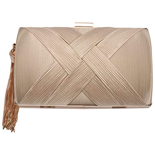 Waazi Bolsa clutch de senora de moda de borla Bolso de hombro Bolsa de noche de boda fiesta femenino para telefono monedero Oro Cover