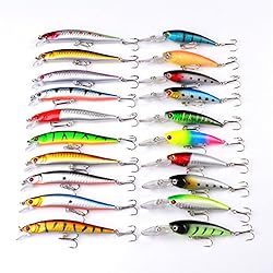 Señuelos De Pesca Deportiva CHAWHO Kit de señuelos de Pesca - 20 Pcs Kits de señuelos, Cebos Artificiales de Pesca,Juego de señuelos de Pesca Cebo con Gancho Accesorios #002