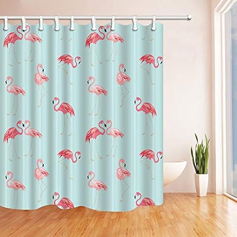 Nyngei Birds Decor Wallpaper with Cute Pink Flamingo Shower Curtain Mildew Resistant Polyester Fabric Decorations 180X180CM Blue Cover