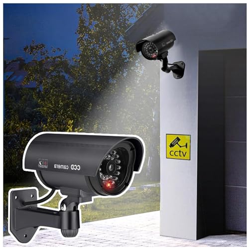 Jiavlyx 2 Pièces Camera Factice Exterieur, Caméra Factice, Caméra De Surveillance Factice Extérieur, avec Lumière LED Rouge Clignotant, pour Intérieur Et Extérieur – vue 5