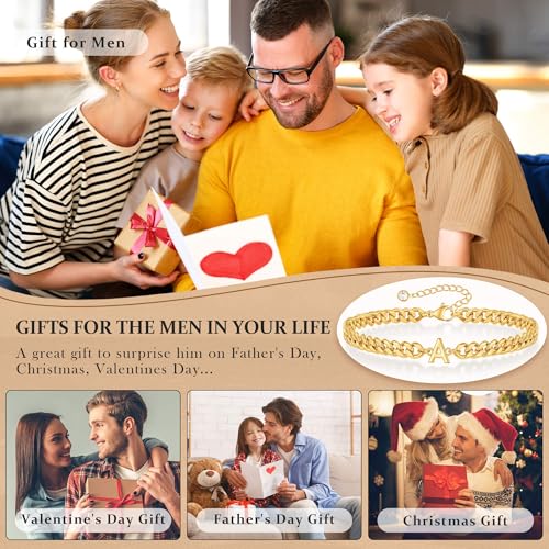 Initial Bracelet for Men - Gold Silver Cuban Link Chain Adjustable Initial Bracelet for Mens Jewelry, Unique Gifts for Men Husband Dad Father4
