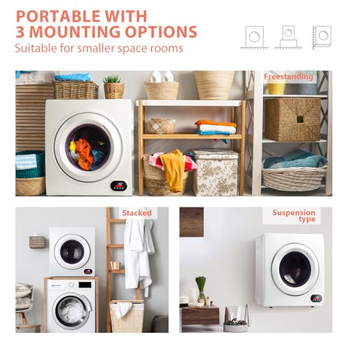 Image of Euhomy 3.5 Cu.Ft. Clothes Dryer, 120V Portable Dryers for Laundry, 1500W, 4 Functions, LCD Control Panel Compact Dryer with Exhaust Pipe, Front Load Dryer Machine, Apartment, Home, RV, White