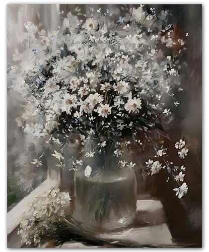 Affiche vase d'haleine de bébé blanc 20x25 cm décor vintage