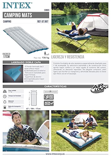 INTEX 67997 - Colchoneta hinchable de camping 67x184x17 cm