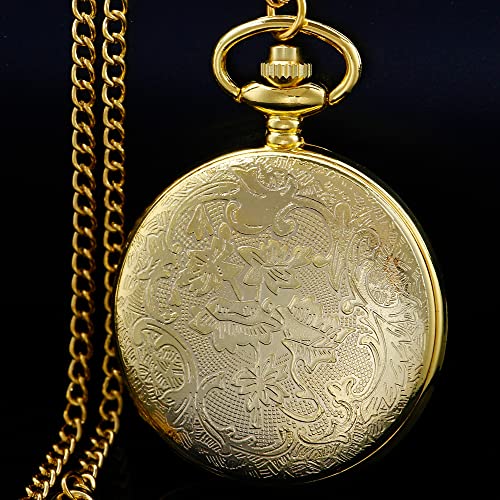 Image of Dragon Design Quartz Pocket Watch Roman Numerals with Chain Birthdays Gifts for Father's Days