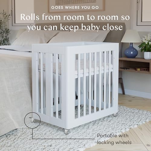 Image of Babyletto Yuzu Convertible All-Stages Bassinet, Midi, Full-Size Crib in White, Greenguard Gold Certified, Portable & Adjustable with Conversion Kits and Pads Included