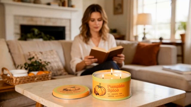 Image of AOOVOO Pumpkin Spice Candle - 3 Wick 12oz Large Fall Candle, Soy Wax Strong Scented Candle Non Toxic, Long Lasting Candles for Home, Aromatherapy Autunm Candles Gift for Women Men