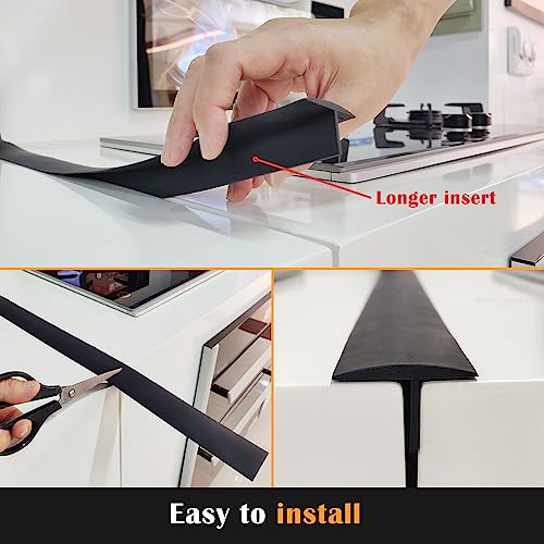 Image of KindGa Stove Gap Covers - 30 Inch Silicone Counter Gap Filler 2 Pack Black | 0.2-1 inch gap range seal spill between appliance, countertop, oven; Long stove counter gap cover, gas stove side gap covers