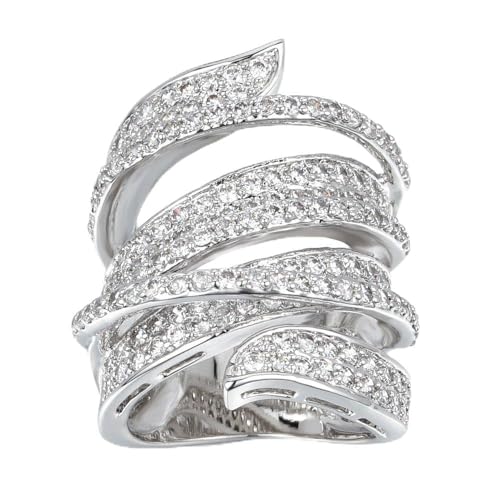 Delicin Jewelry Rhodium Plated Cubic Zirconia Wide Band Cocktail Ring by Delicin - Used condition - US$14.52