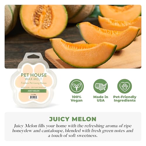 Image of One Fur All Pet House Spring and Summer Wax Melts for Pet Odor, Natural, Plant Based Soy Wax Melts, Long Lasting Fragrance for Fresh Smelling Homes, Juicy Melon