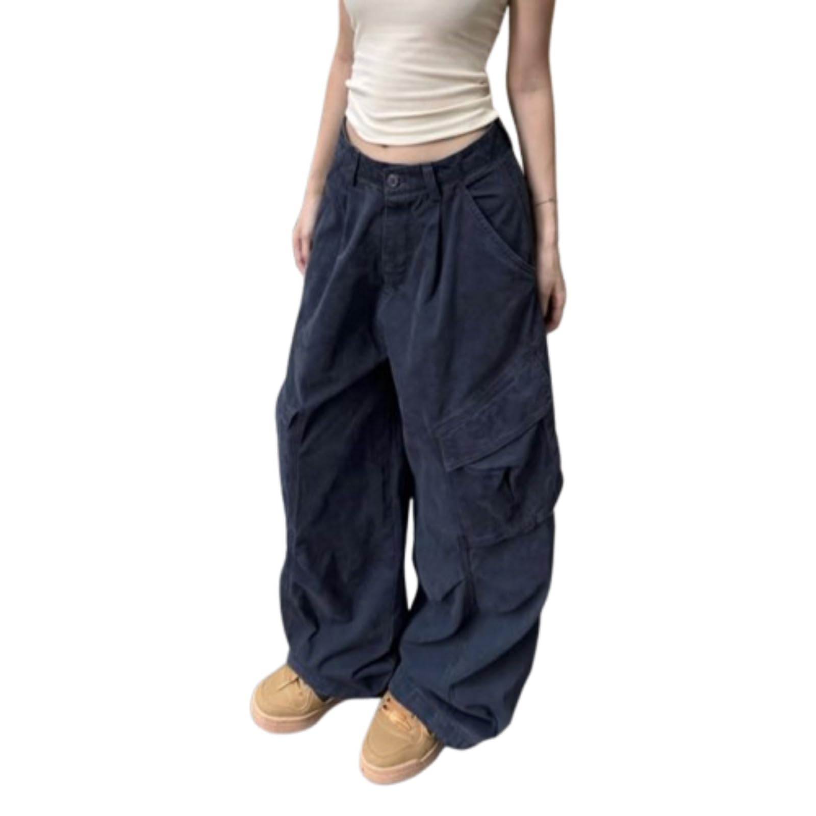 Baggy Cargo Pants Women Straight Leg Multi-Pocket Loose Fit Y2K Streetwear Vintage Wide Leg Casual