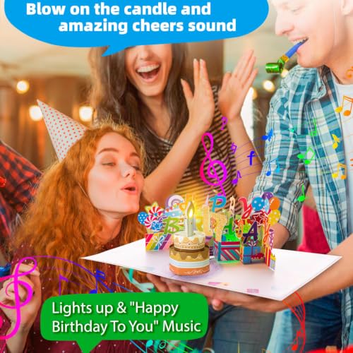 Image of Gumry 17th Pop-Up Musical Birthday Card with Blowable LED Candle for Teens