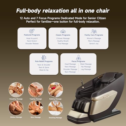 Image of ROTAI R-RELX Luxury 3D Massage Chair | 19 Auto Programs | Zero Gravity Recliner | 7 inch Touchscreen Controller | Bluetooth Speakers | Smart Voice Control | Child Lock & Sleep Mode (Brown)