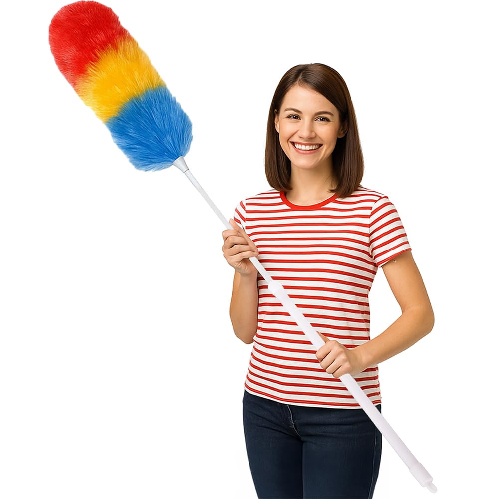Angix Multicolor Feather Duster With Telescopic Handle 120Cm Extendable Microfibre Electrostatic Duster Cleaning Products For High Ceiling Fans, Cobwebs, Hard-To-Reach Areas, Home & Office Use (Multicolor)