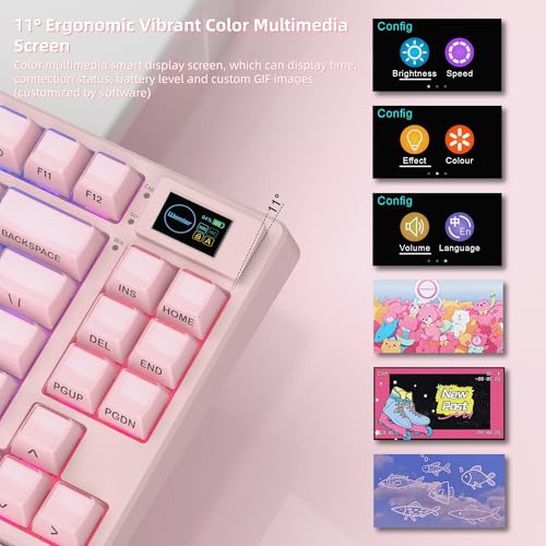 Image of Womier 75% Pink Keyboard Wireless with Color Multimedia Screen | Creamy Mechanical Gaming Keyboard, 3-Modes Hot Swap Cute Key Board w /Wrist Rest, Gasket RGB Custom for Mac /Win (SK80 PRO)