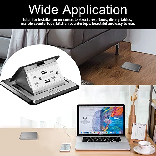 Pop Up Floor Box, Waterproof Floor Outlet Cover Plate Kit 20A Usb Chargers Tamper-Resistant Receptacle Hidden Electrical Outlet For Kitchen Countertop #TOP1