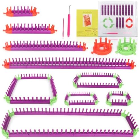 Katech Adjustable Knitting Looms Kits Plastic Weaving Loom Kit Flexible Creative Knitting Loom Set with a Hook and a Needle, DIY Yarn Knitting Tool for Making Socks, Scarf, Shawl, Hats, Leg Warmers