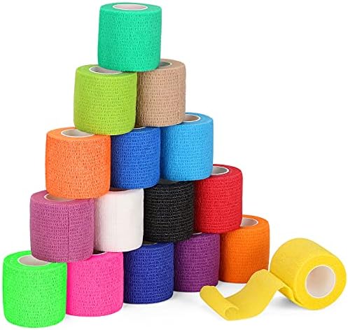 【16-Pack】 2”x 5 Yards Self Adhesive Bandage Wrap, Breathable Vet Wrap Cohesive Bandage First Aid for Pets, Athletic Elastic Self Adherent Wrap for Sports Injury: Wrist, Knee & Ankle Sprains (Rainbow)