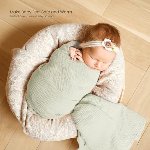 Image of lulumoon Muslin Swaddle Blankets for Baby: Cotton & Soft Receiving Blanket for Newborn with Flower Printed- Neutral Gift for Baby Shower 2pack(GreenDaisy)