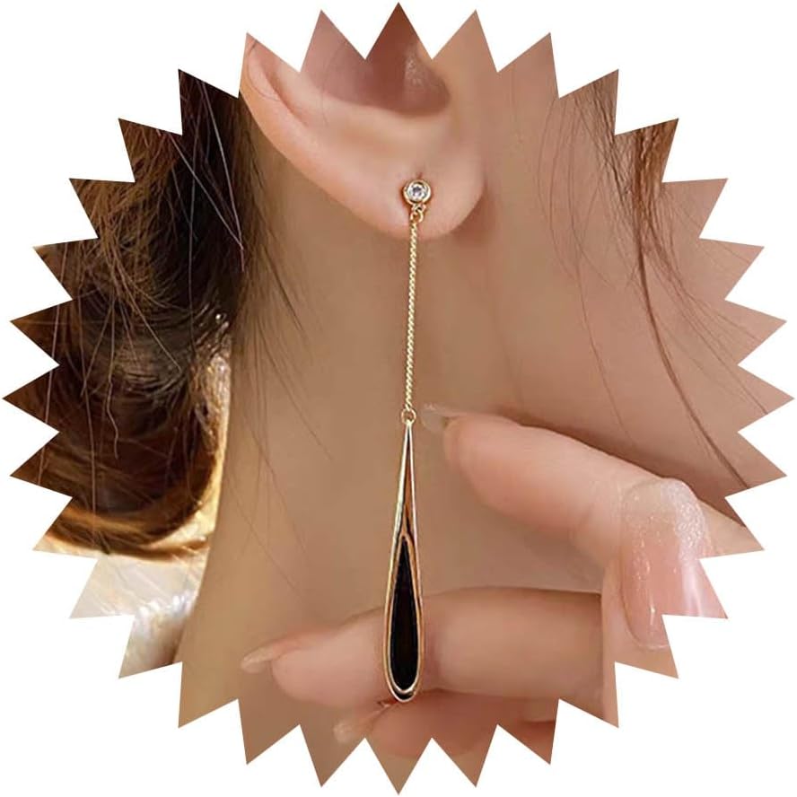 Long Teardrop Dangle Earrings Gold Black WaterDrop Earrings CZ Diamond Earring Studs Elegant Long Tassel Tear Drop Earrings Statement Earrings Bridal Jewelry for Women