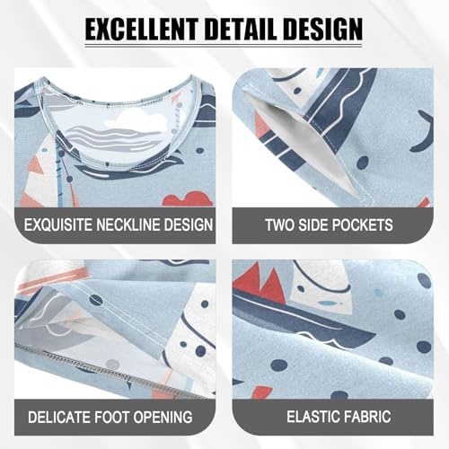 ALAZA Sailboat Bird Blue Pajamas Short Sleeve 2 Piece Sleepwear Top and Bottom Pajama Set Unisex4
