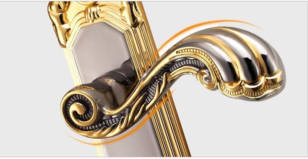 Door Knob Lever Retro Carved Door Lock Door Levers Single Lock Door Handle with Key for Bedroom Bathroom Study Room Hallway Door Lock with Handle (Color : Gold)