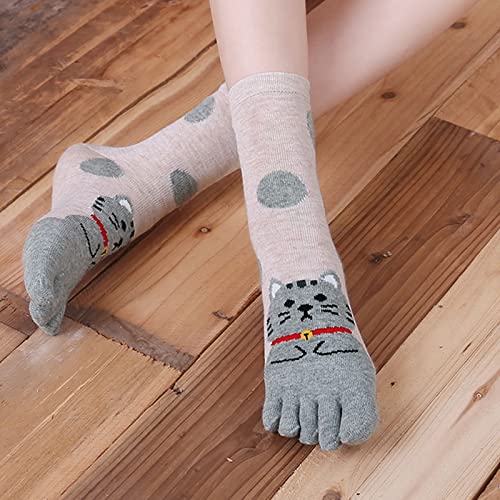 Image of CaiDieNu Women's Animal Toe Socks - Cotton Five Finger Colorful Funny Casual Crew Socks for Ladies