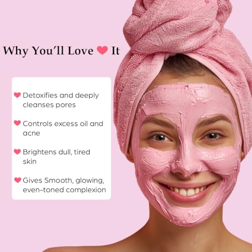 Image of Sanfe Pink Clay Mask for Face | Brightening Face Pack | Detox Clay Mask for Oily & Acne-Prone Skin | Controls Oil, Clears Blackheads & Tightens Open Pores | 10X Powerful Glow | 20 gm