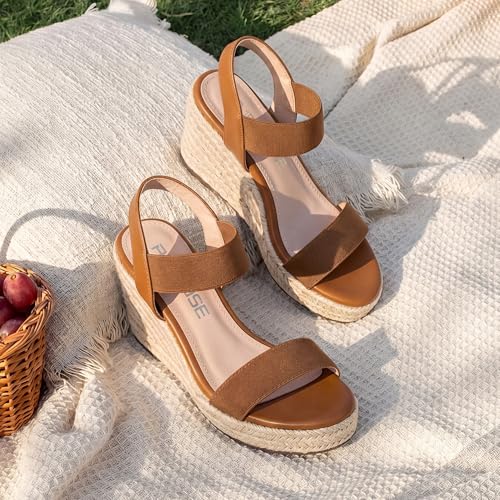 Image of Vepose Women's Open Toe Espadrille Wedge Sandals with Ankle Strap 881
