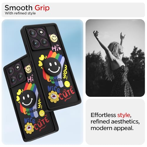 Image of Pikkme Back Cover for Motorola Moto Edge 60 Pro 5G | Soft Silicone| Cute Rainbow Smile & 3D Cartoon Flower Design | Shockproof Raised Camera Protection Bumper Case (Black)
