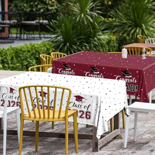 Image of 2026 Graduation Decorations,Congrats Grad Tablecloth 2pcs White Maroon Class of 2026 Table Covers Rectangle for Graduation Party Supplies,108x54inch (Maroon)