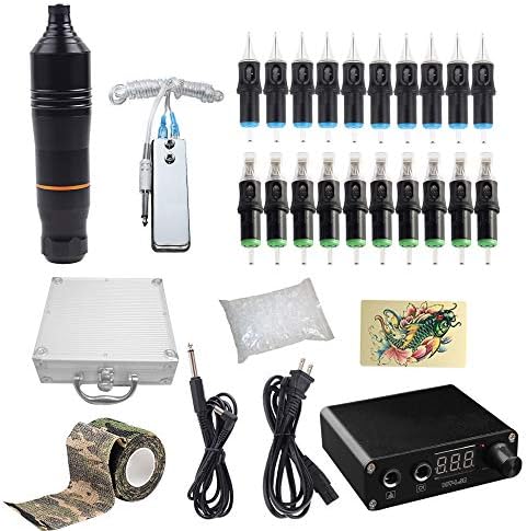 YILONG Professional Tattoo Pen Machine Rotary Kit With LCD Mini Power Tattoo Pedal Switch Supply Gift Box (BLACK)