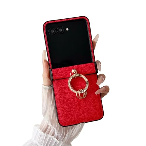 CYBERGARAGE�EMoto Razr 50/50s �P�[�X �ϏՌ� �J�o�[ PU���U�[ �܂肽���݌^ ��̌^�����O�t�� �V���v�� �ی�P�[�X ����[Moto Razr 50/50s(���b�h)]