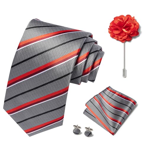 Image of joy alice Ties Set Men Mixed Color Necktie Handkerchief Cufflinks Brooch 3.15 Formal