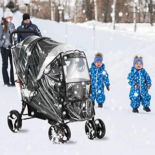 Double Stroller Rain Cover Universal, Baby Stroller Accessories, Twin Baby Travel Weather Shield, Windproof Waterproof, Protect from Dust Snow