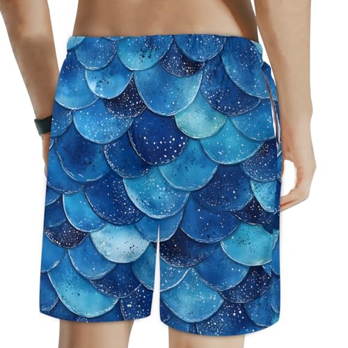 Men's Swim Trunks Size S Fish Scaled with Mesh Lining Soft Breathable Quick Dry Beach Shorts Jewel Blue2