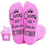 HAPPYPOP October Queen's Pride Pink Socks - Celebrating October Birthdays Socks, Unique Birthday Gift Oct