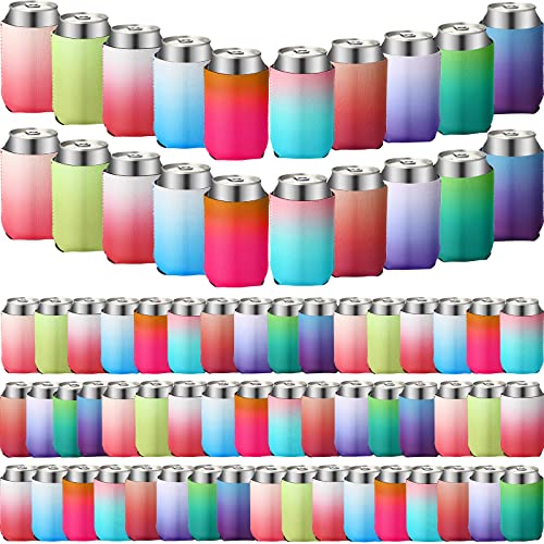 Chengu 100 Pack Blank Beer Can Cooler Sleeves Soft Insulated Reusable Drink Cooler Bulk Collapsible Sublimation Can Cooler Sleeves for Wedding Party Supplies (Gradient,Simple Style)