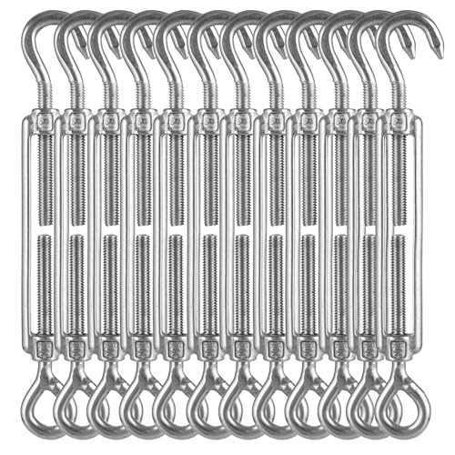 12 Stück M5 304 Edelstahl Stahlseil Seilspanngarnitur, Stainless steel tensilizer,Spannschloss Haken und Haken, für Sonnensegel,Rankhilfe Edelstahl Seilsystem,Gartendraht,Zaunspanner,wäscheleine