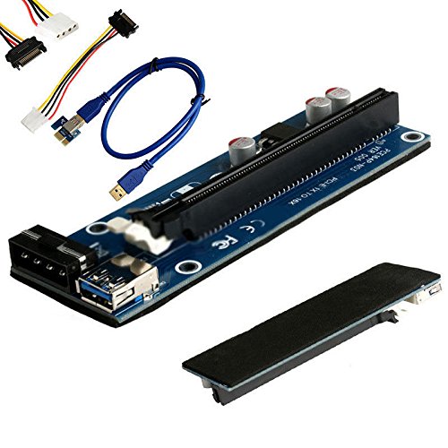 Raburt VER005 Mining Karte, SATA Mining Maschine Riser Karte, 60CM PCI E Express 1X bis 16X Extender Riser Kartenadapter 4 poliges SATA Stromkabel US Cover