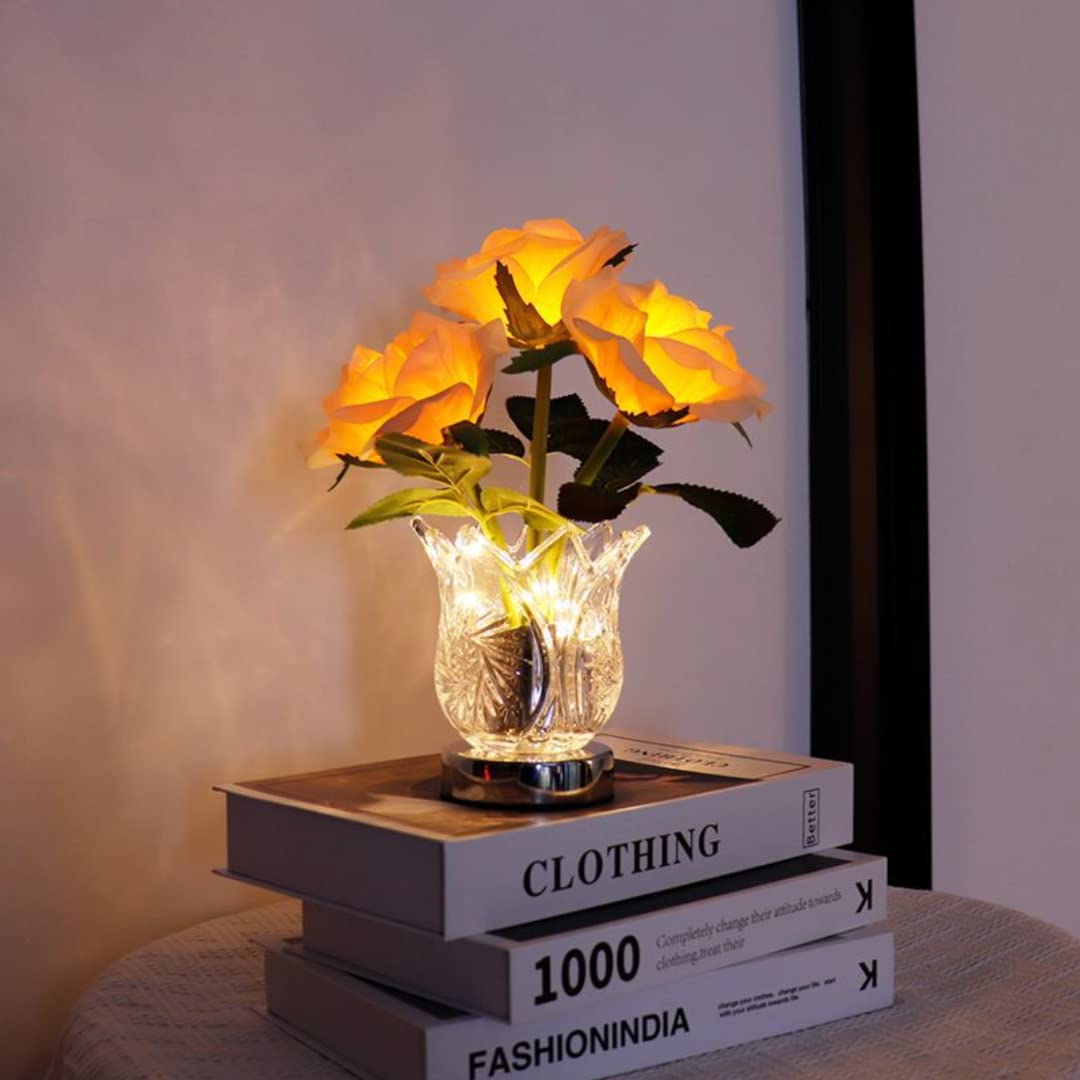 Kreatives Champagner-Rosen-Nachtlicht, Blumen-Tischlampe, Nachtbeleuchtung, romantisches dekoratives Stimmungslicht, wiederaufladbar für Schlafzimmer, Nachttisch, Geschenk